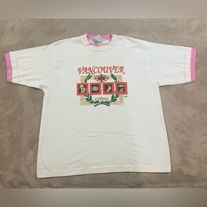 Morning Sun Ringer T Shirt Men’s XL Vancouver Canada Pink White Vintage USA Made